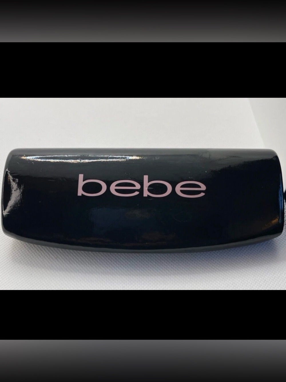 bebe Glossy Black Sunglass Case with Light Pink Logo